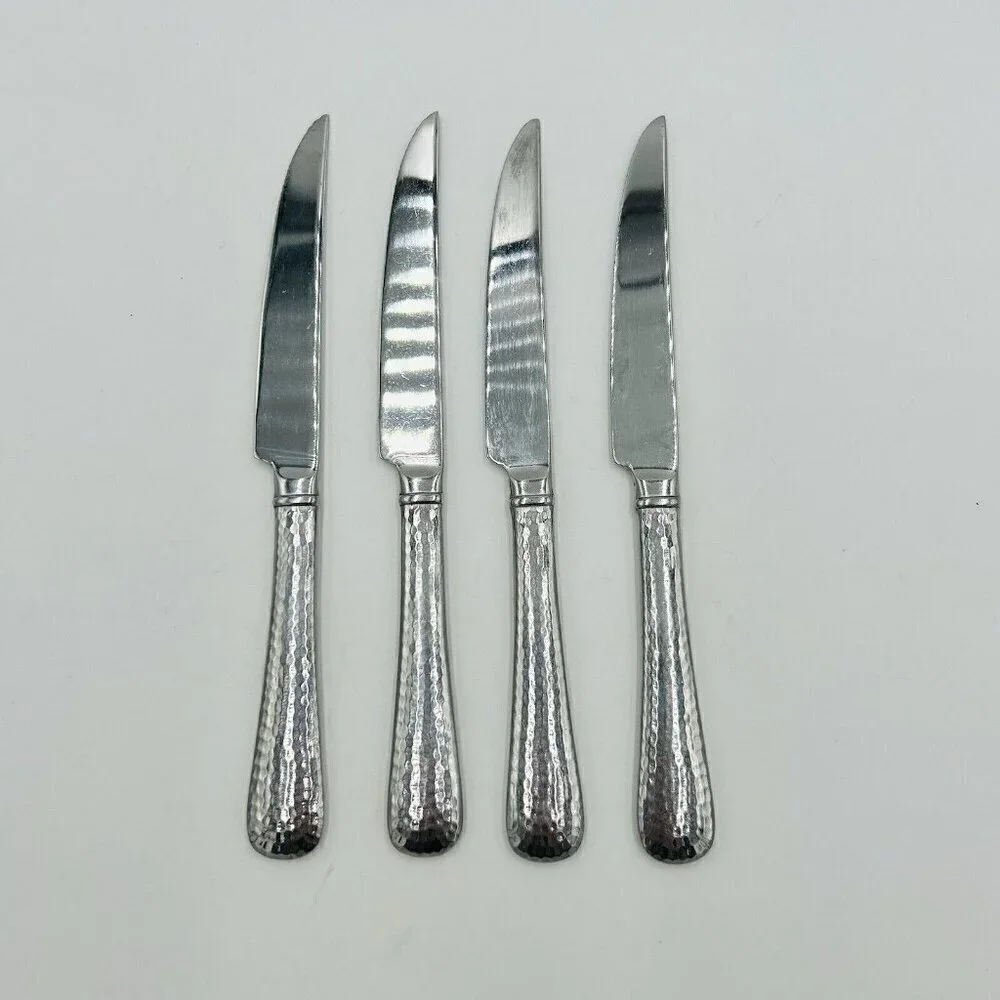 Reed and Barton Heritage Mint Hammered Stainless Steak Knives 9” Set of 4